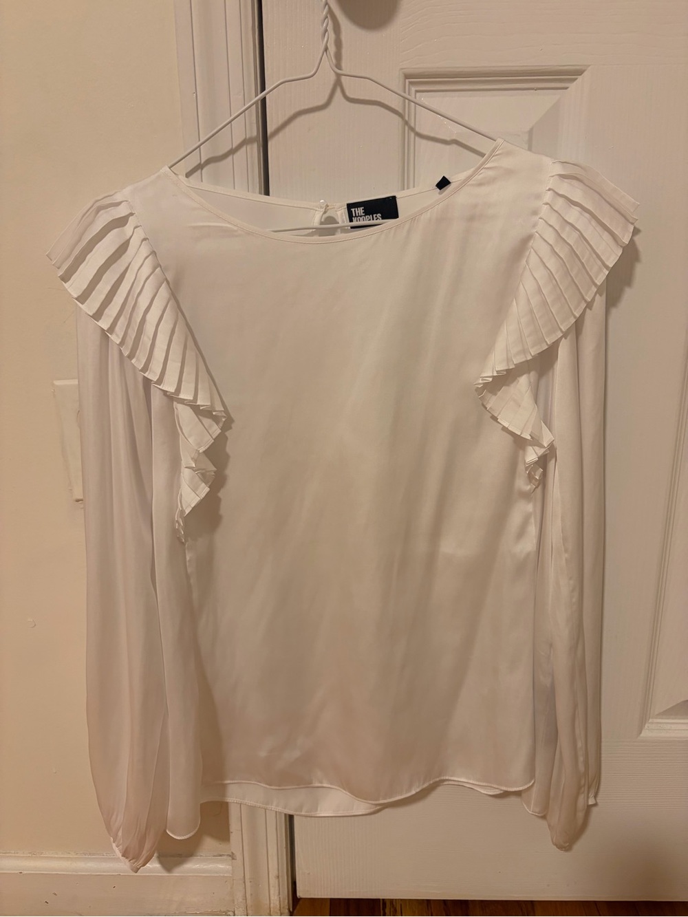 The Kooples White Pleated Ruffle-Shoulder Blouse